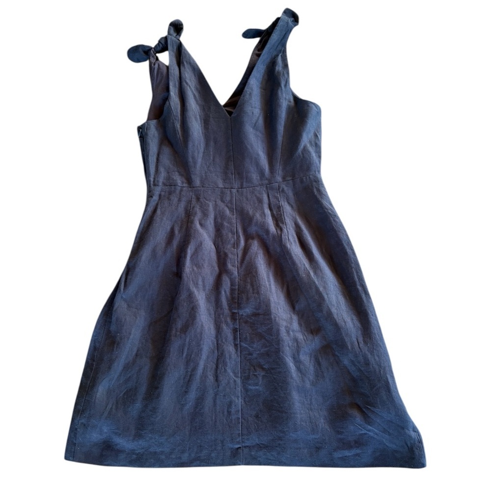 Gap Sleeveless V-Neck Navy Blue Bow Tie Linen Summer Spring Mini Dress Size 4